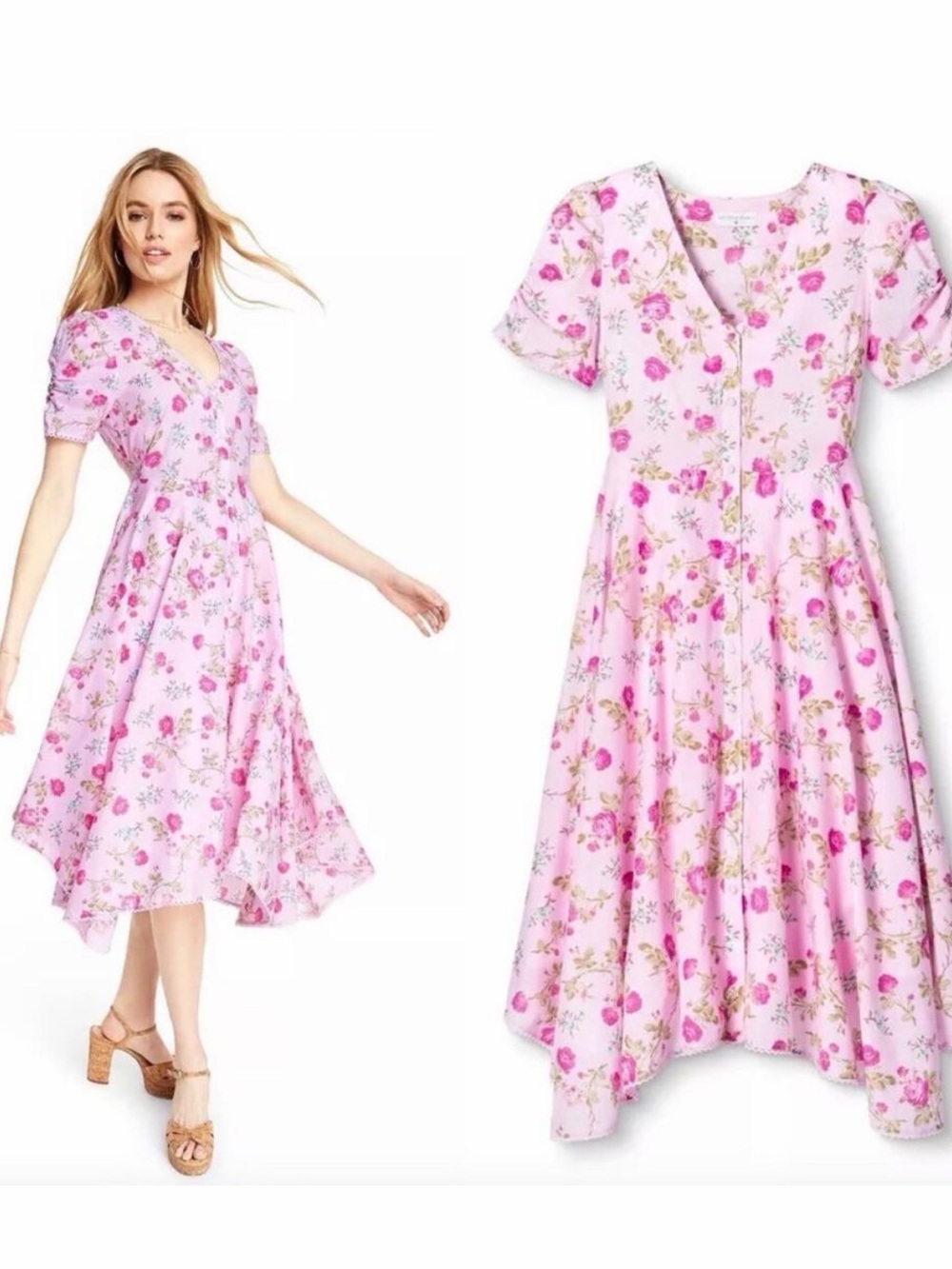 New Love Shack Fancy x Target Floral Handkerchief Hem Audrey Dress Pink Size 14